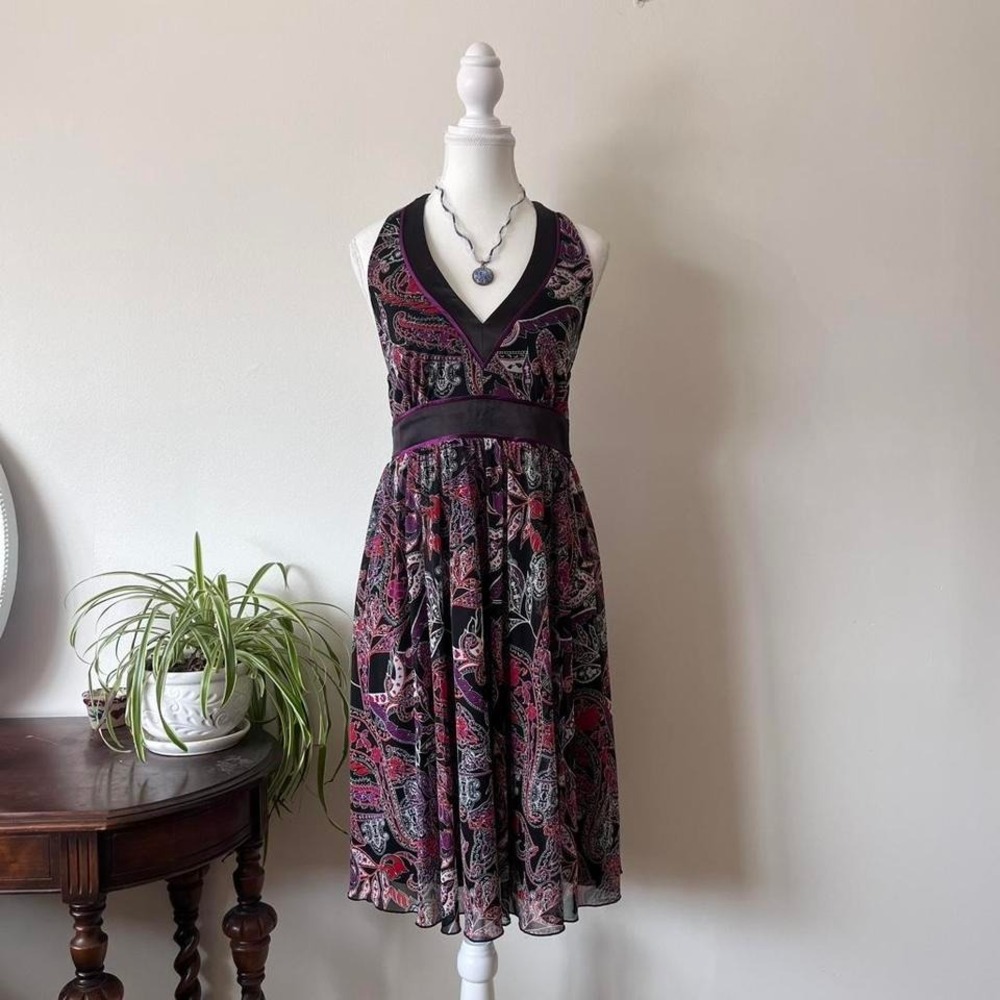 vintage le chateau floral paisley halter midi dress womens sz m